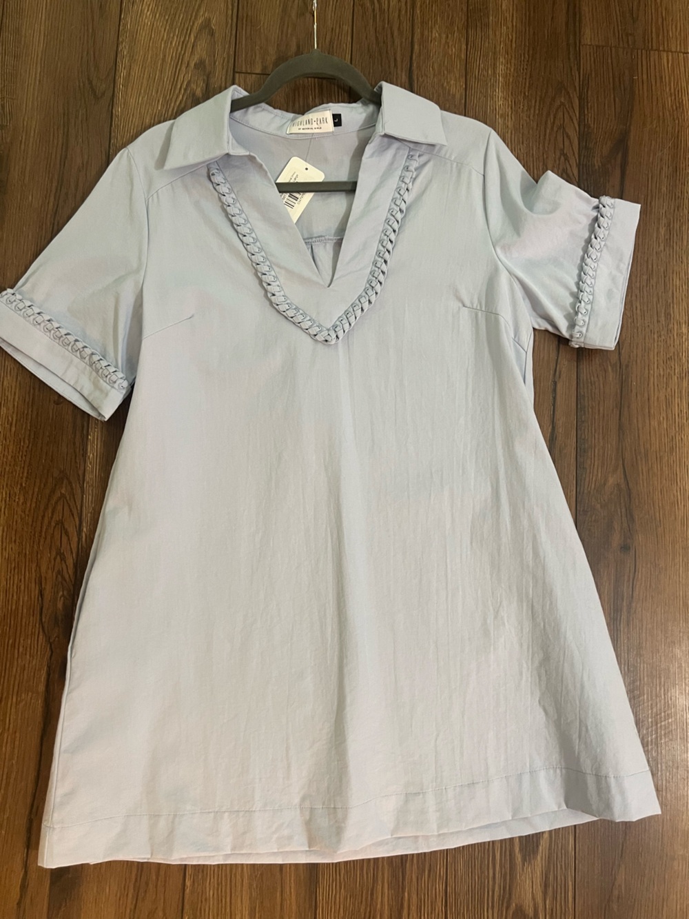 Highland + Park Boutique Blue Braided V-Neck Tunic Mini Dress